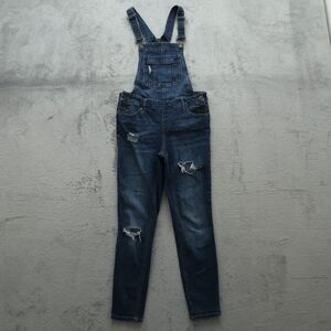 Blue Spice Overall Jeans Juniors 7 Blue Mid-Rise Skinny 28" Inseam Distressed